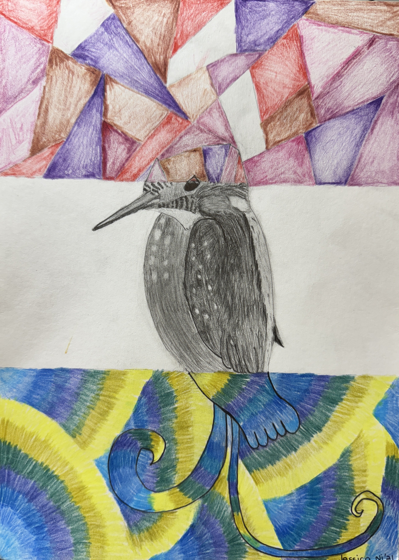 A colored pencil bird drawing