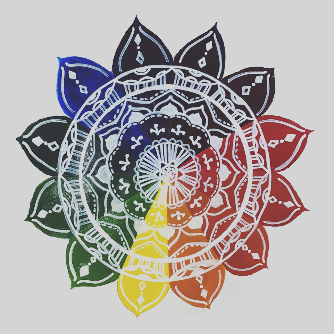 A rainbow mandala painting